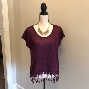 Rue 21 Plum Fringed Blouse Size XL